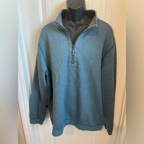 Tommy Bahama Flipshore Half-Zip Reversible Sweatshirt Teal/Grey Color Combo, XL - Picture 2 of 12